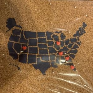 USA cork board map. 12”x12”.Use heart pins and regular pins to map your travel❤️